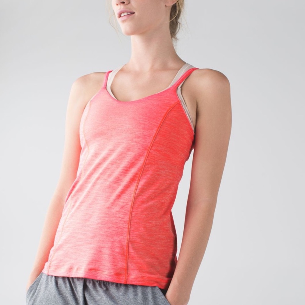 Lululemon Run For Gold Tank Heathered Electric Coral/Naked 6